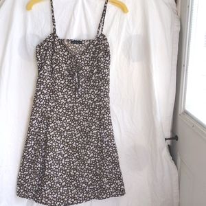 Summer Mini Sundress Brown with White Floral Spaghetti Straps S/P